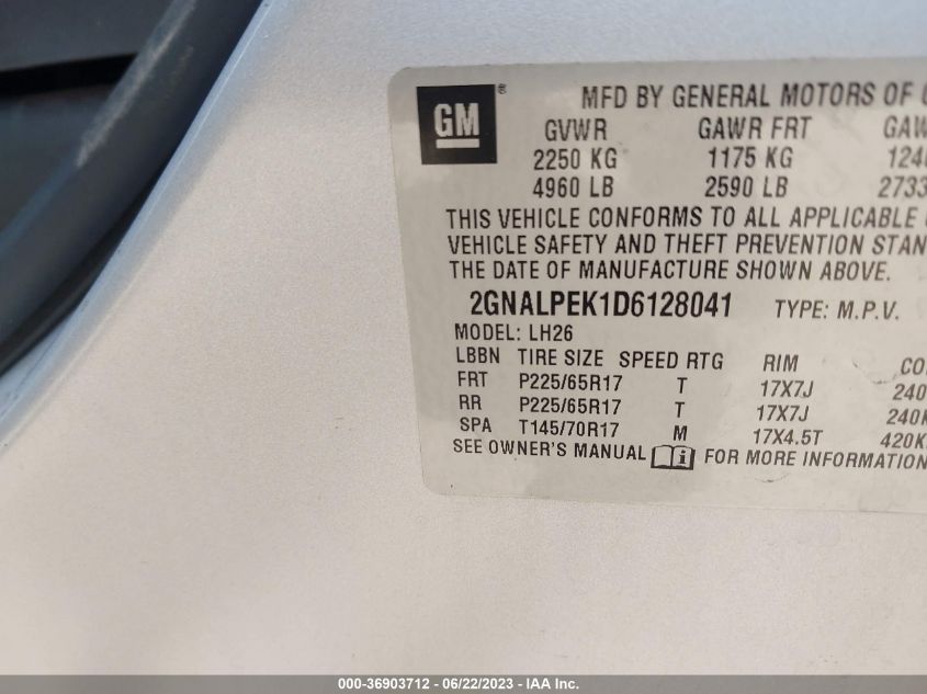 2013 CHEVROLET EQUINOX LT - 2GNALPEK1D6128041