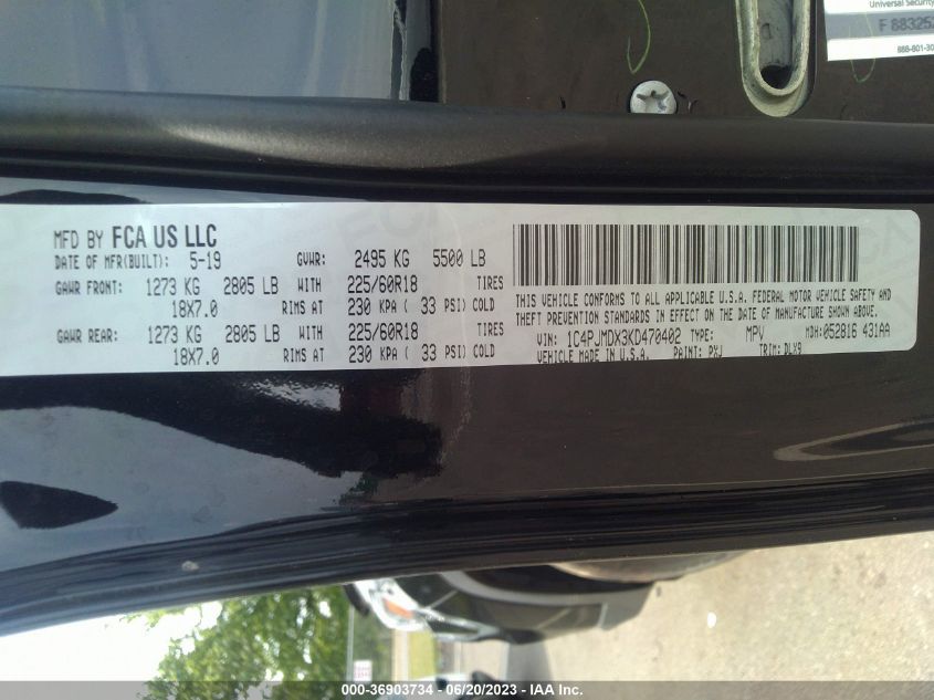 VIN 1C4PJMDX3KD470402 2019 JEEP CHEROKEE LIMITED