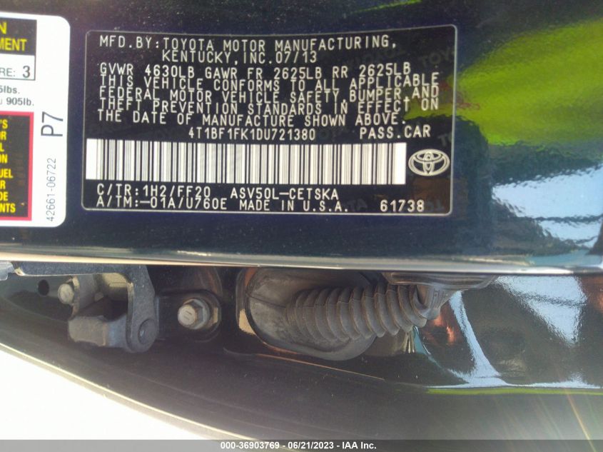 2013 TOYOTA CAMRY L/SE/LE/XLE - 4T1BF1FK1DU721380