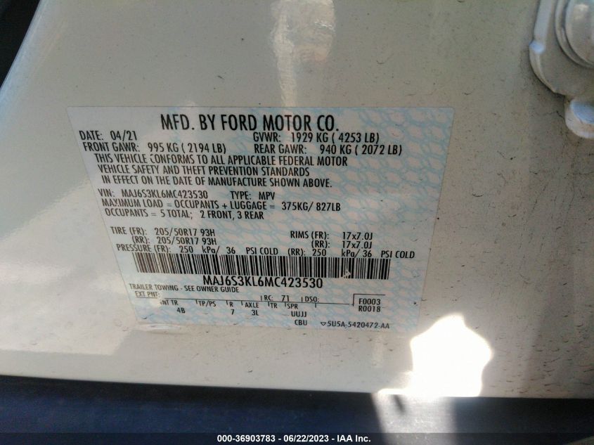 2021 FORD ECOSPORT TITANIUM - MAJ6S3KL6MC423530