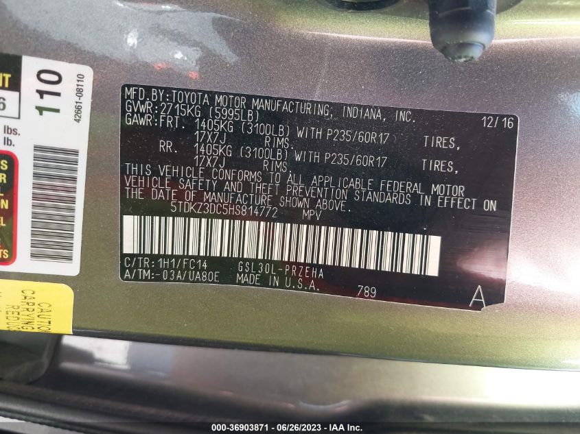2017 TOYOTA SIENNA LE - 5TDKZ3DC5HS814772