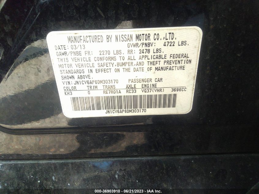 2013 INFINITI G37 SEDAN JOURNEY JN1CV6AP6DM303170