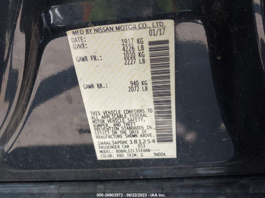 2017 NISSAN ALTIMA 2.5 SV - 1N4AL3AP0HC181254