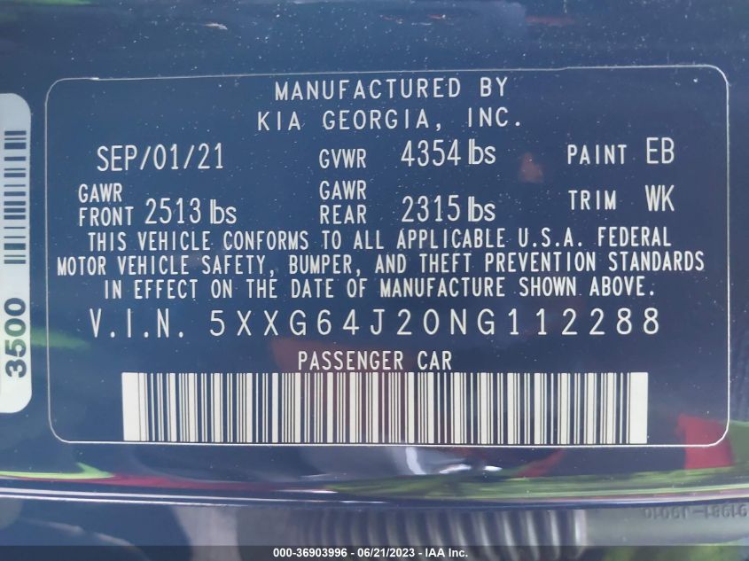 2022 KIA K5 GT-LINE - 5XXG64J20NG112288