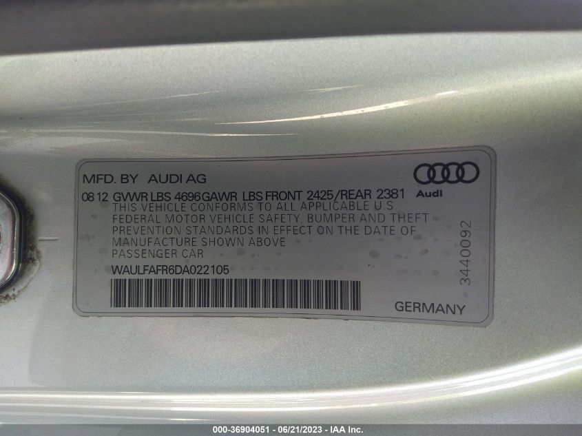 2013 AUDI A5 PREMIUM PLUS - WAULFAFR6DA022105