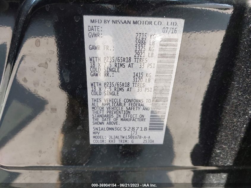 2016 INFINITI QX60 - 5N1AL0MN3GC528718