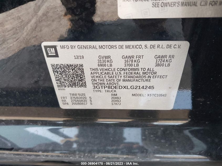 2020 GMC SIERRA 1500 SLT - 3GTP8DEDXLG214245