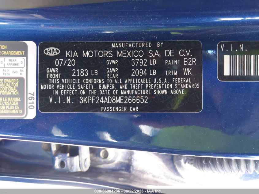 2021 KIA FORTE LXS - 3KPF24AD8ME266652