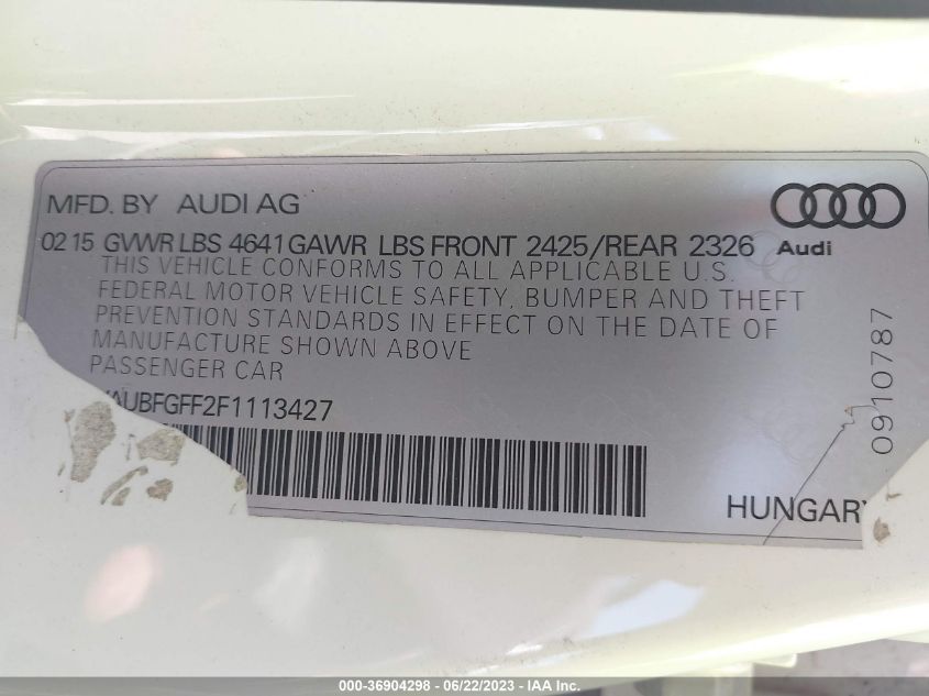 2015 AUDI S3/A3 2.0T PREMIUM PLUS WAUBFGFF2F1113427