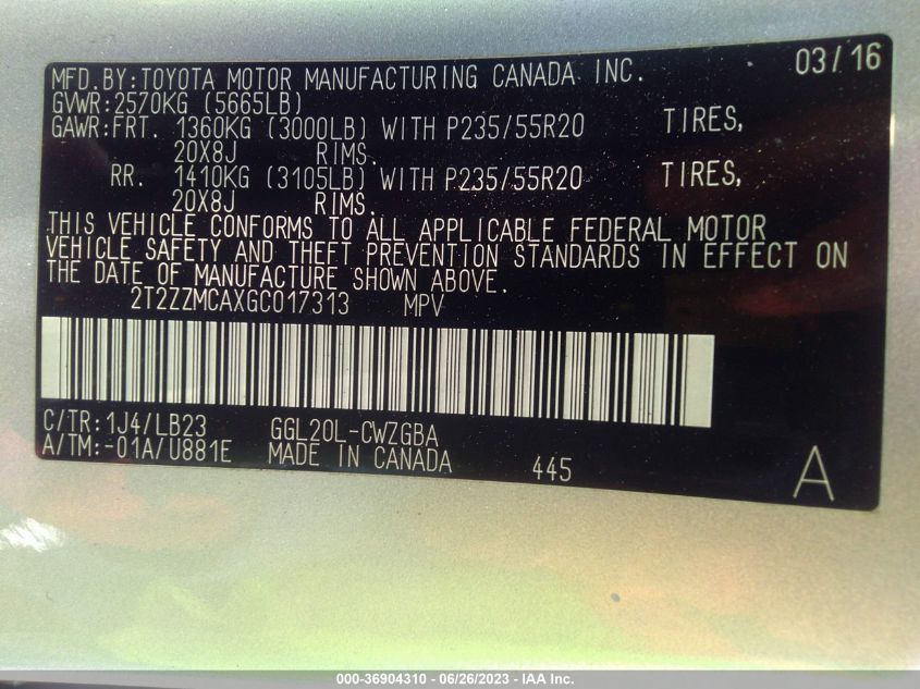 2016 LEXUS RX 350 - 2T2ZZMCAXGC017313