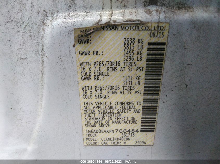 2015 NISSAN FRONTIER S - 1N6AD0EVXFN766484