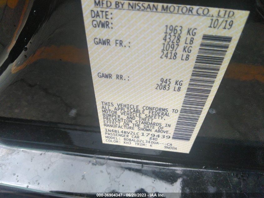 2020 NISSAN ALTIMA 2.5 S - 1N4BL4BV2LC179439