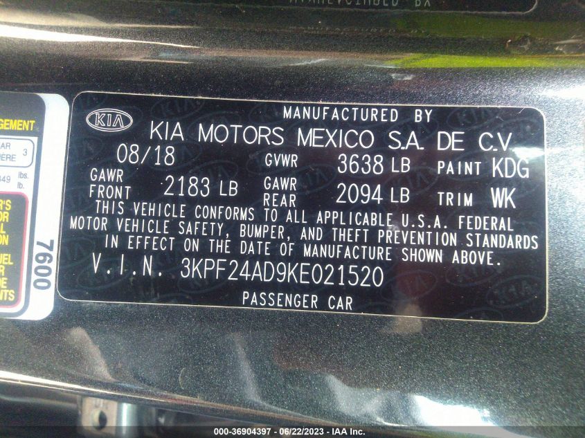 3KPF24AD9KE021520 Kia Forte FE 9