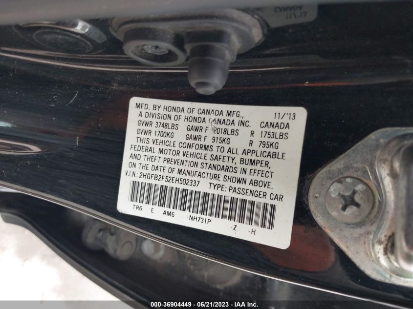 2014 HONDA CIVIC SEDAN LX - 2HGFB2F52EH502337