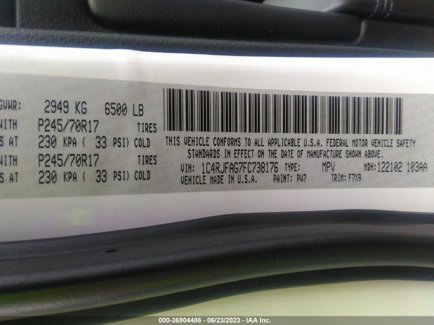 2015 JEEP GRAND CHEROKEE LAREDO - 1C4RJFAG7FC738176