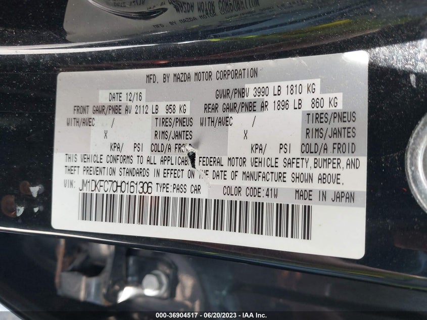 VIN JM1DKFC70H0161306 2017 MAZDA CX-3 TOURING