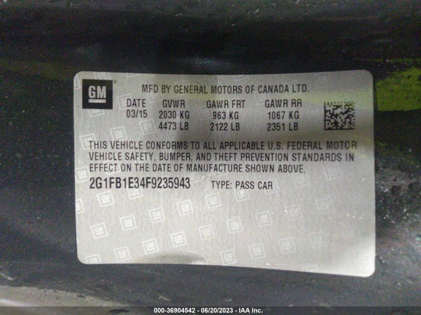 2015 CHEVROLET CAMARO LS - 2G1FB1E34F9235943