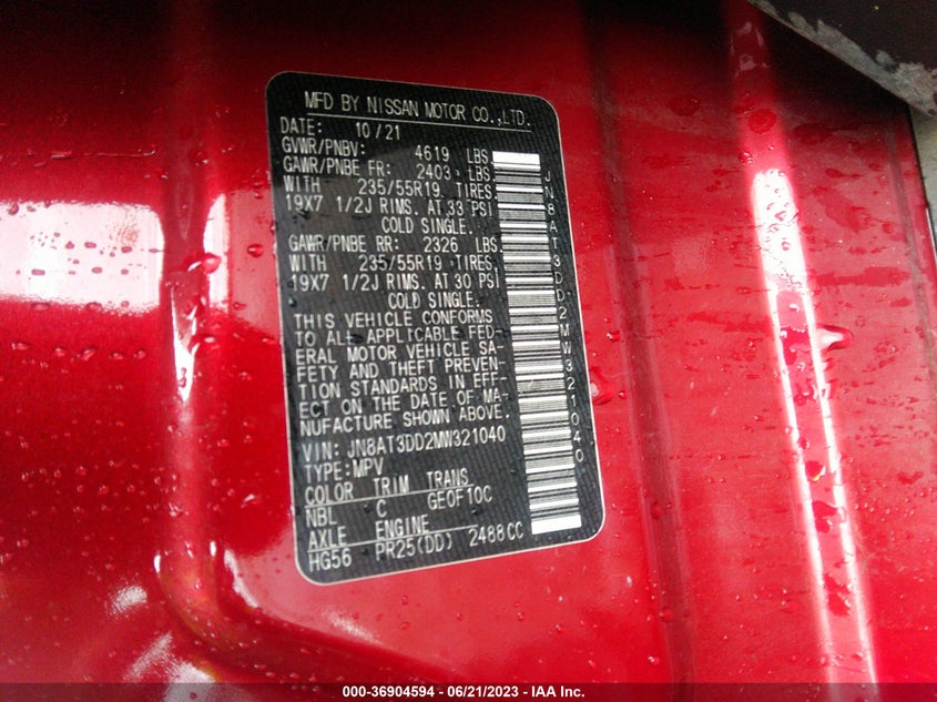VIN JN8AT3DD2MW321040 2021 NISSAN ROGUE PLATINUM