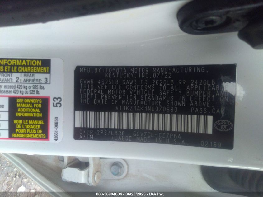 2022 TOYOTA CAMRY V6 - 4T1KZ1AK1NU070980