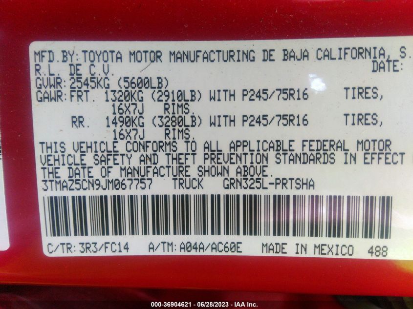 2018 TOYOTA TACOMA LIMITED - 3TMAZ5CN9JM067757