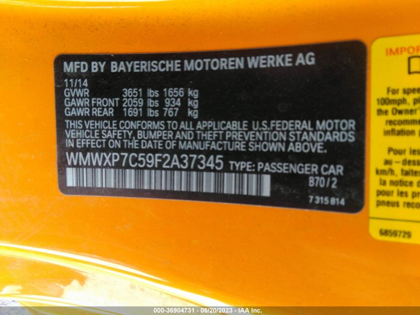 2015 MINI COOPER HARDTOP S - WMWXP7C59F2A37345