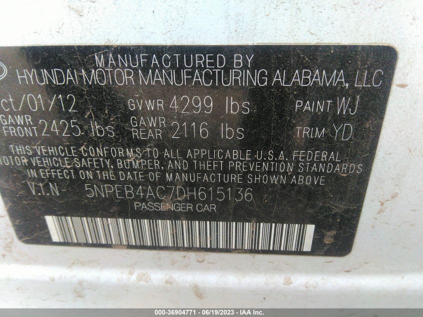 2013 HYUNDAI SONATA GLS - 5NPEB4AC7DH615136