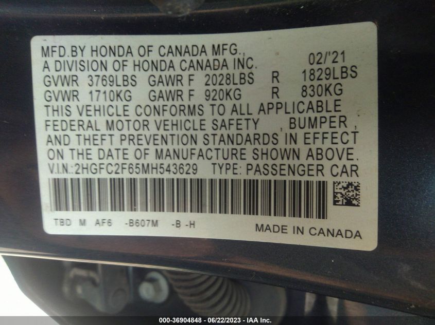 2021 HONDA CIVIC SEDAN LX - 2HGFC2F65MH543629