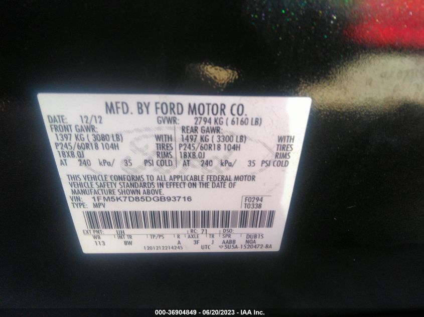 2013 FORD EXPLORER XLT - 1FM5K7D85DGB93716