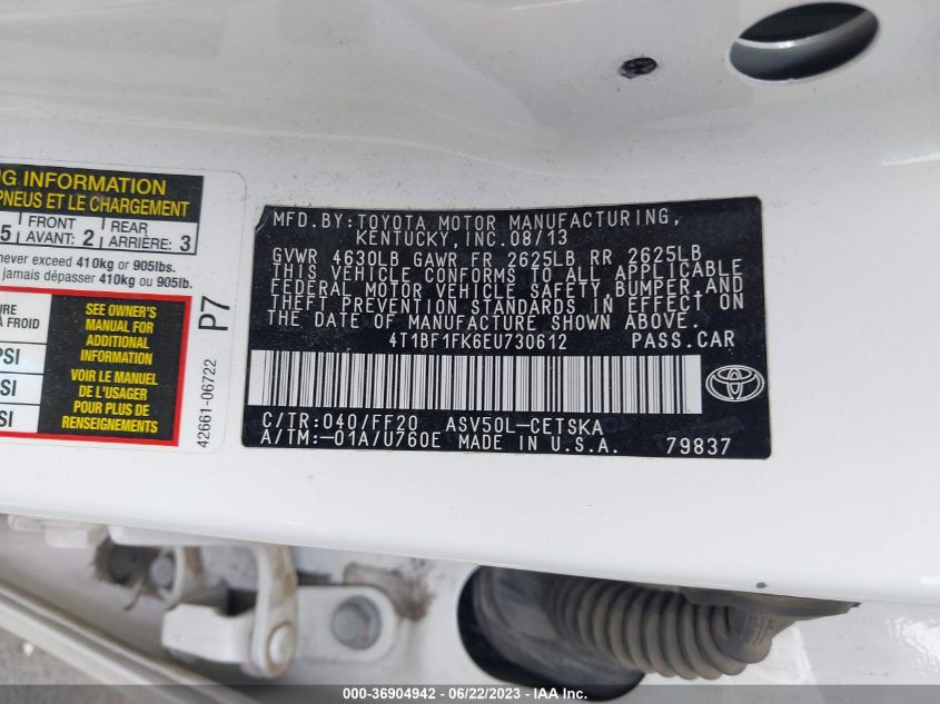 2014 TOYOTA CAMRY L/SE/LE/XLE - 4T1BF1FK6EU730612