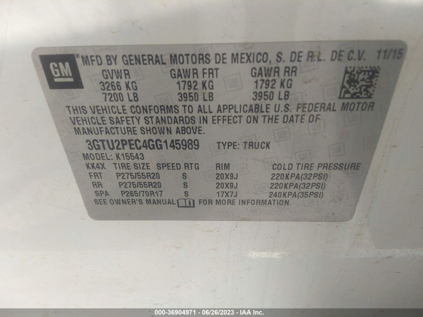2016 GMC SIERRA 1500 DENALI - 3GTU2PEC4GG145989