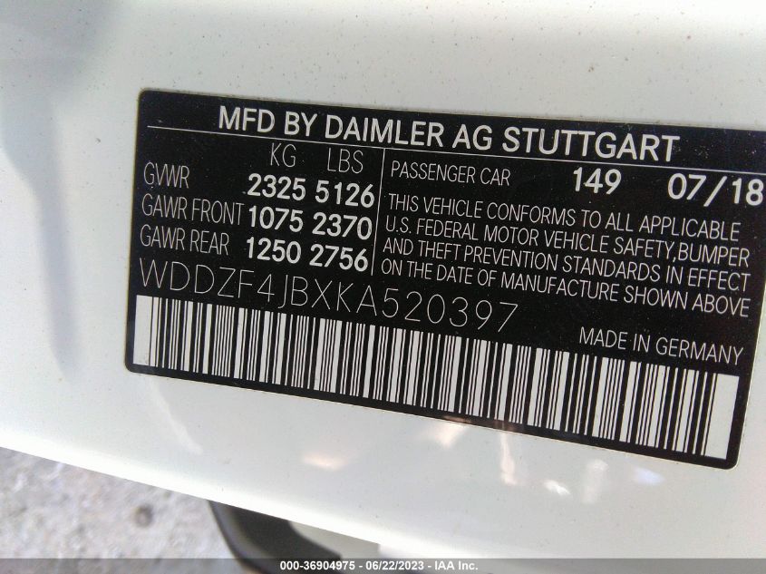 2019 MERCEDES-BENZ E-CLASS E 300 - WDDZF4JBXKA520397
