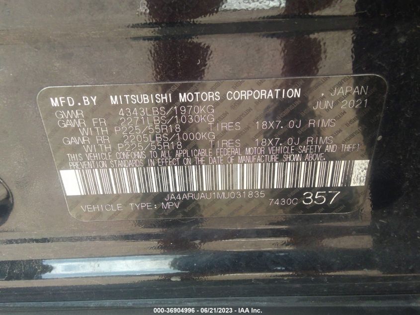 2021 MITSUBISHI OUTLANDER SPORT ES/SE/LE/BE - JA4ARUAU1MU031835
