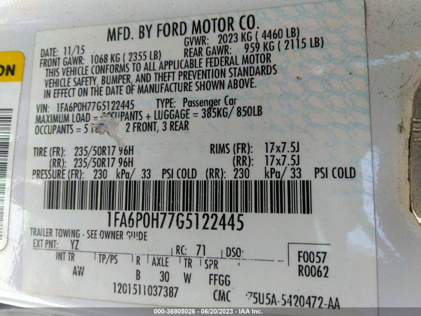 2016 FORD FUSION SE - 1FA6P0H77G5122445