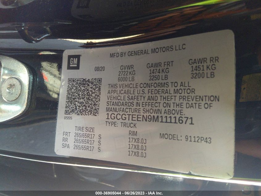 2021 CHEVROLET COLORADO 4WD ZR2 - 1GCGTEEN9M1111671