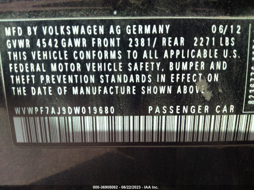 2013 VOLKSWAGEN GOLF R W/SUNROOF & NAVI WVWPF7AJ9DW019680