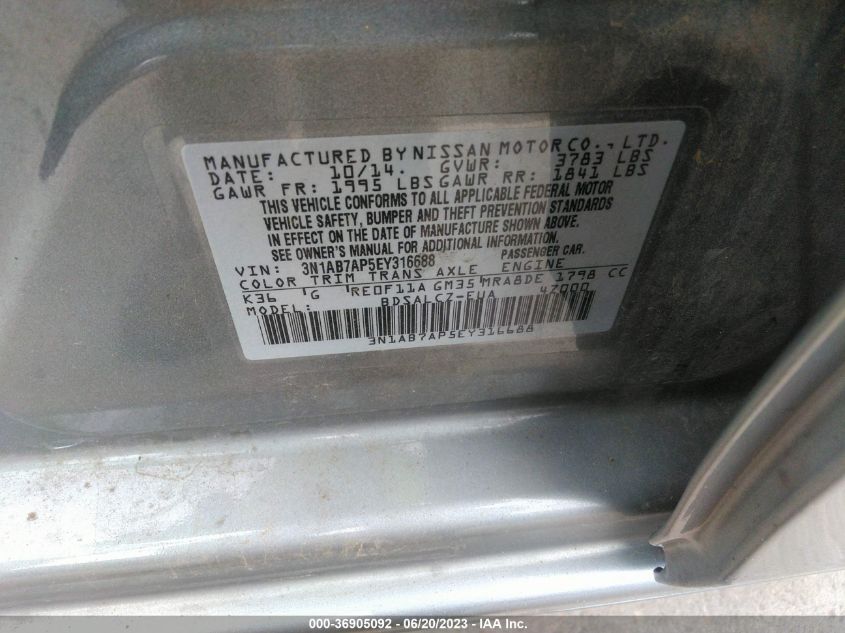 2014 NISSAN SENTRA S - 3N1AB7AP5EY316688