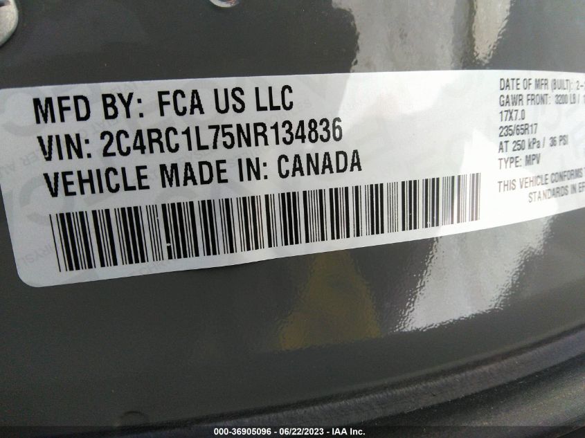 2C4RC1L75NR134836 2022 CHRYSLER PACIFICA, photo no. 9