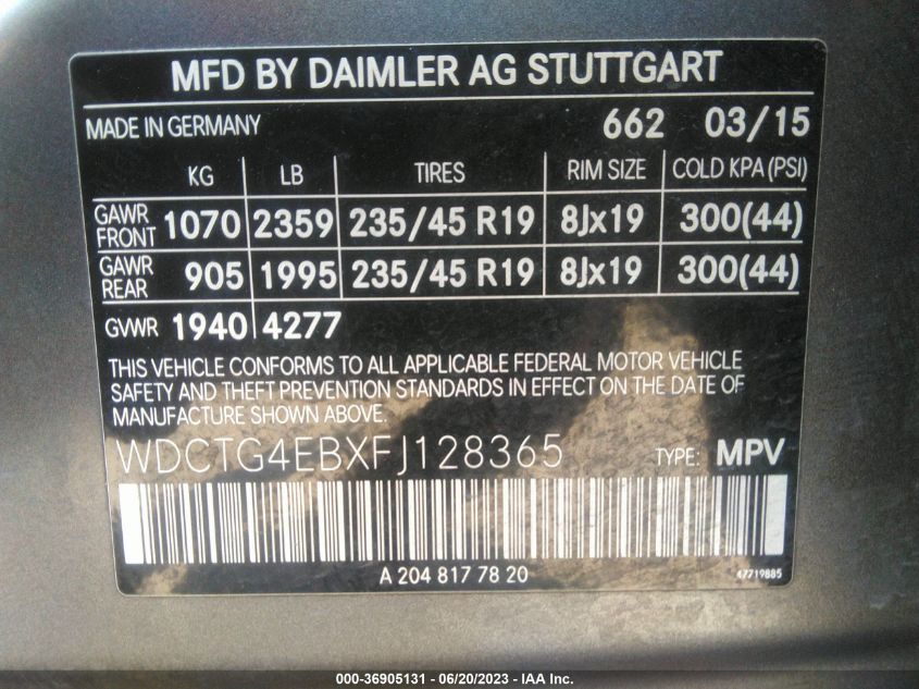 2015 MERCEDES-BENZ GLA-CLASS GLA 250 - WDCTG4EBXFJ128365