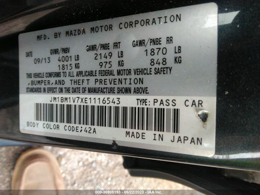2014 MAZDA MAZDA3 I TOURING - JM1BM1V7XE1116543