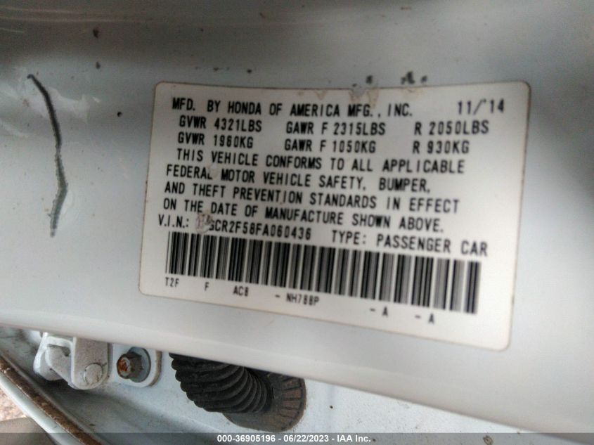 2015 HONDA ACCORD SEDAN SPORT - 1HGCR2F58FA060436
