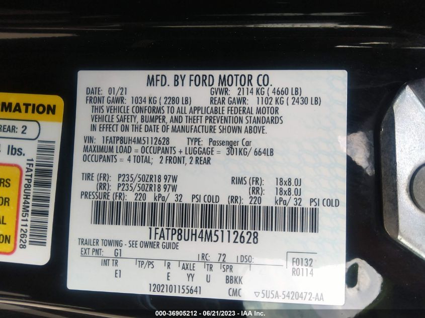 2021 FORD MUSTANG ECOBOOST - 1FATP8UH4M5112628