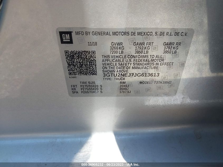 2018 GMC SIERRA 1500 SLT - 3GTU2NEJ7JG613613