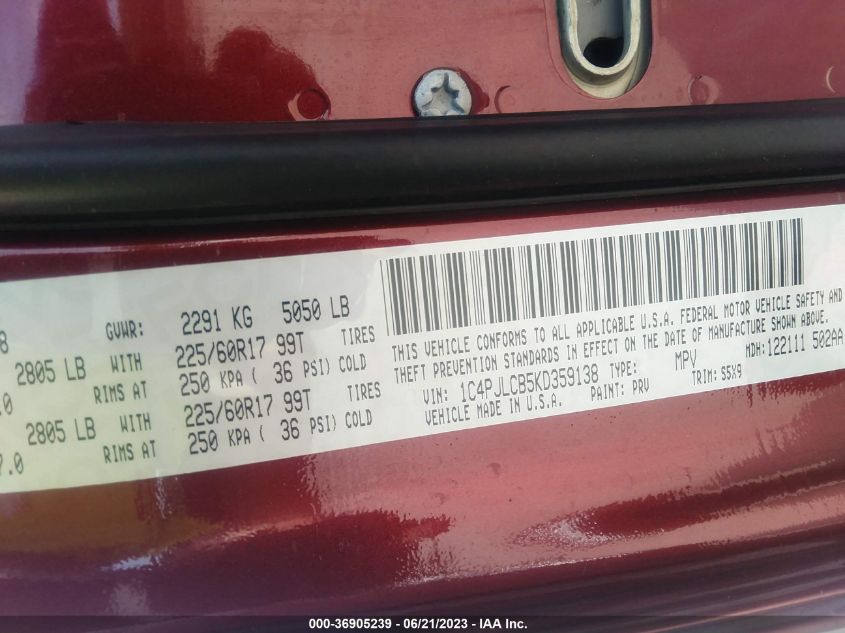 2019 JEEP CHEROKEE LATITUDE - 1C4PJLCB5KD359138