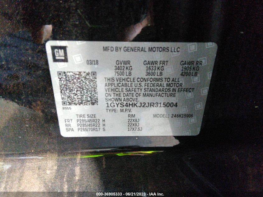 2018 CADILLAC ESCALADE ESV LUXURY - 1GYS4HKJ2JR315004