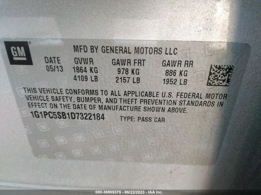2013 CHEVROLET CRUZE 1LT - 1G1PC5SB1D7322184