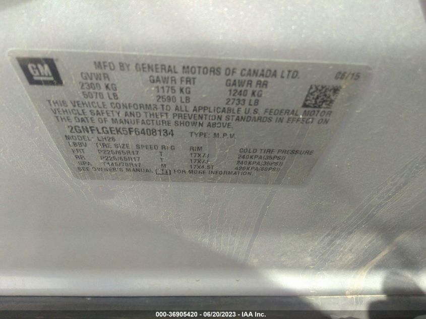 2015 CHEVROLET EQUINOX LT - 2GNFLGEK5F6408134