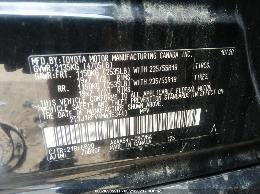 2021 TOYOTA RAV4 ADVENTURE/TRD OFF ROAD - 2T3J1RFV4MW153443