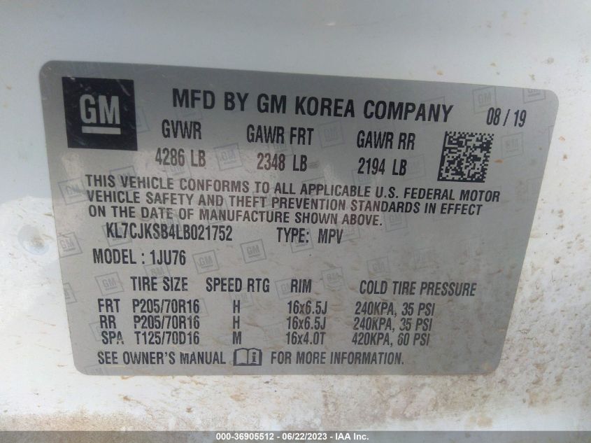 2020 CHEVROLET TRAX LS - KL7CJKSB4LB021752