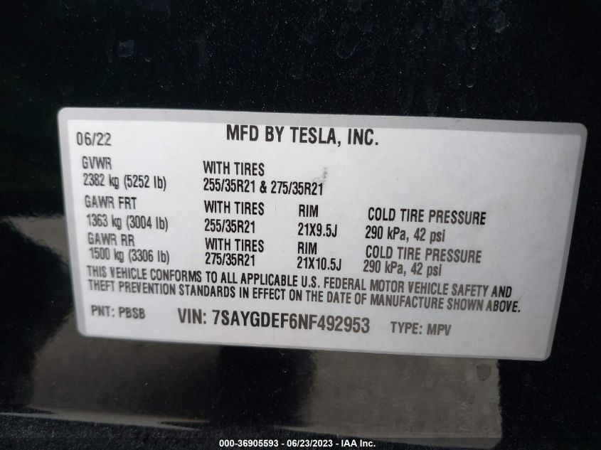 2022 TESLA MODEL Y PERFORMANCE - 7SAYGDEF6NF492953