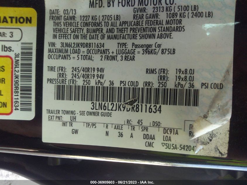 2013 LINCOLN MKZ - 3LN6L2JK9DR811634